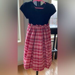 LNC Marmallata 4t black velour top with Plaid Black, Red and white bottom dress